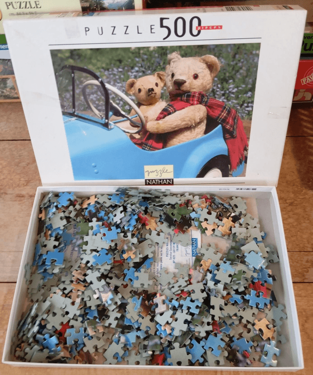 Puzzle Nathan 500 pièces voiture à pédales et Teddy 