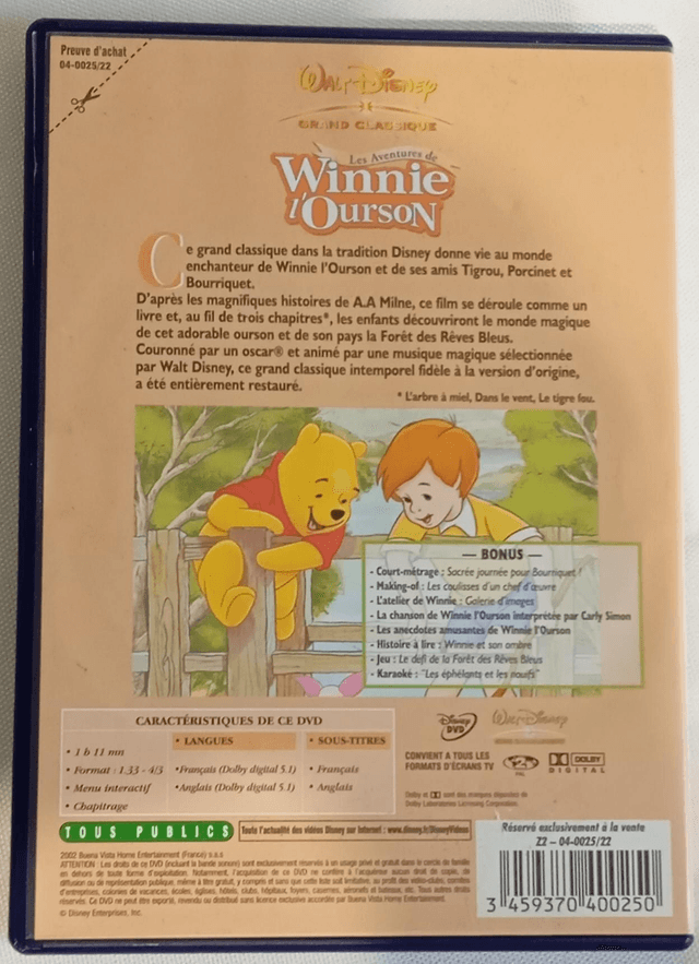 DVD Disney Winnie l'ourson 